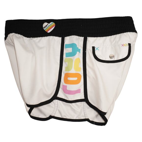 Roxy Rainbow Stripe Athletic Board Shorts Women’s Size M White Black Trim Retro - Picture 2 of 6